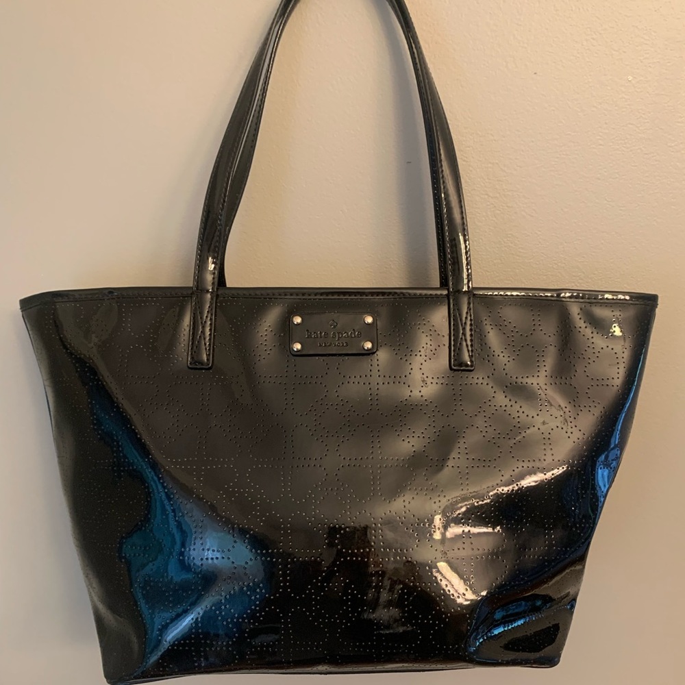 Kate Spade Harmony Metro Black Patent Leather Zipper Tote Shoulder Handbag Purse